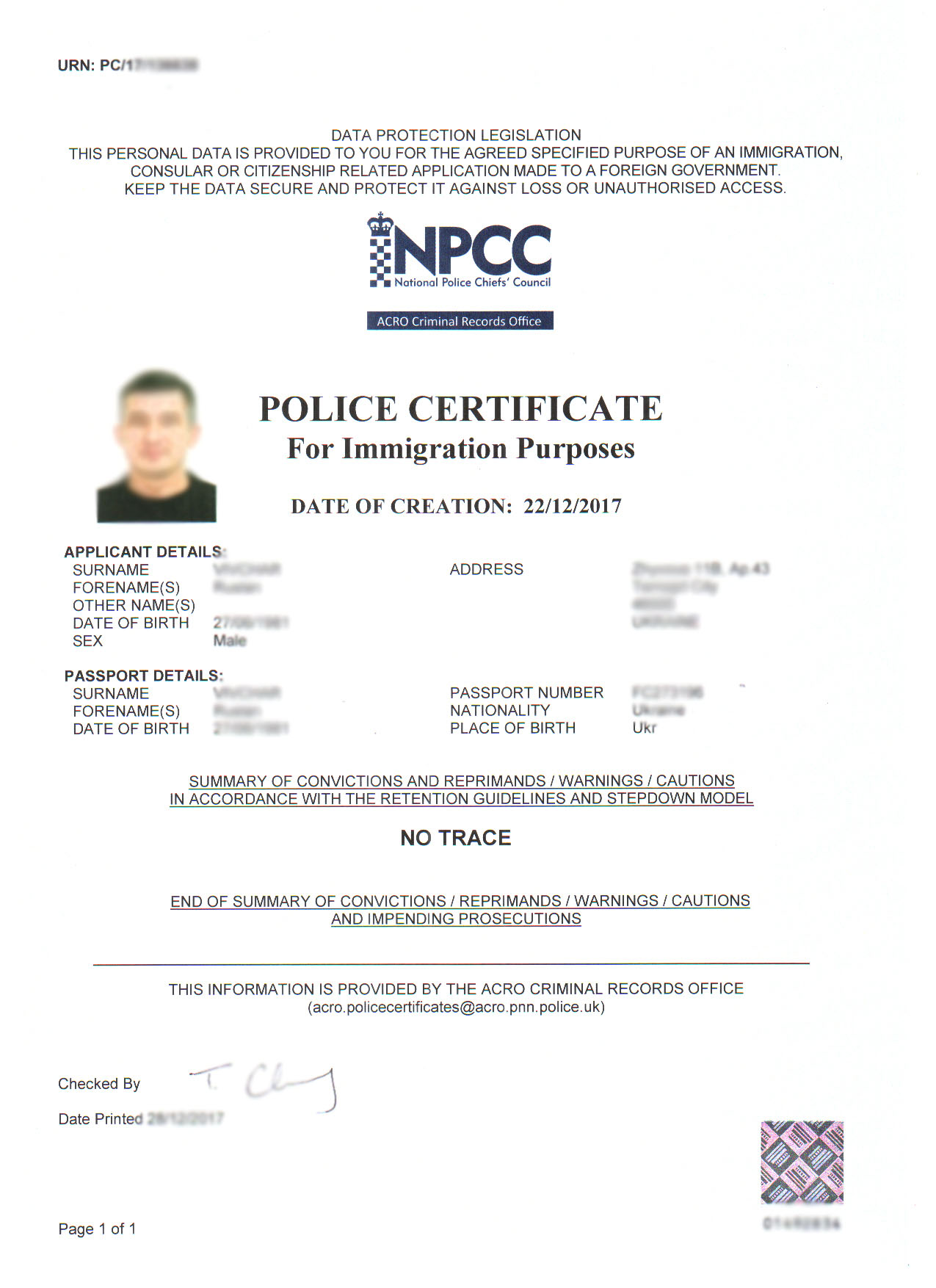 Police Clearance Certificate abroad